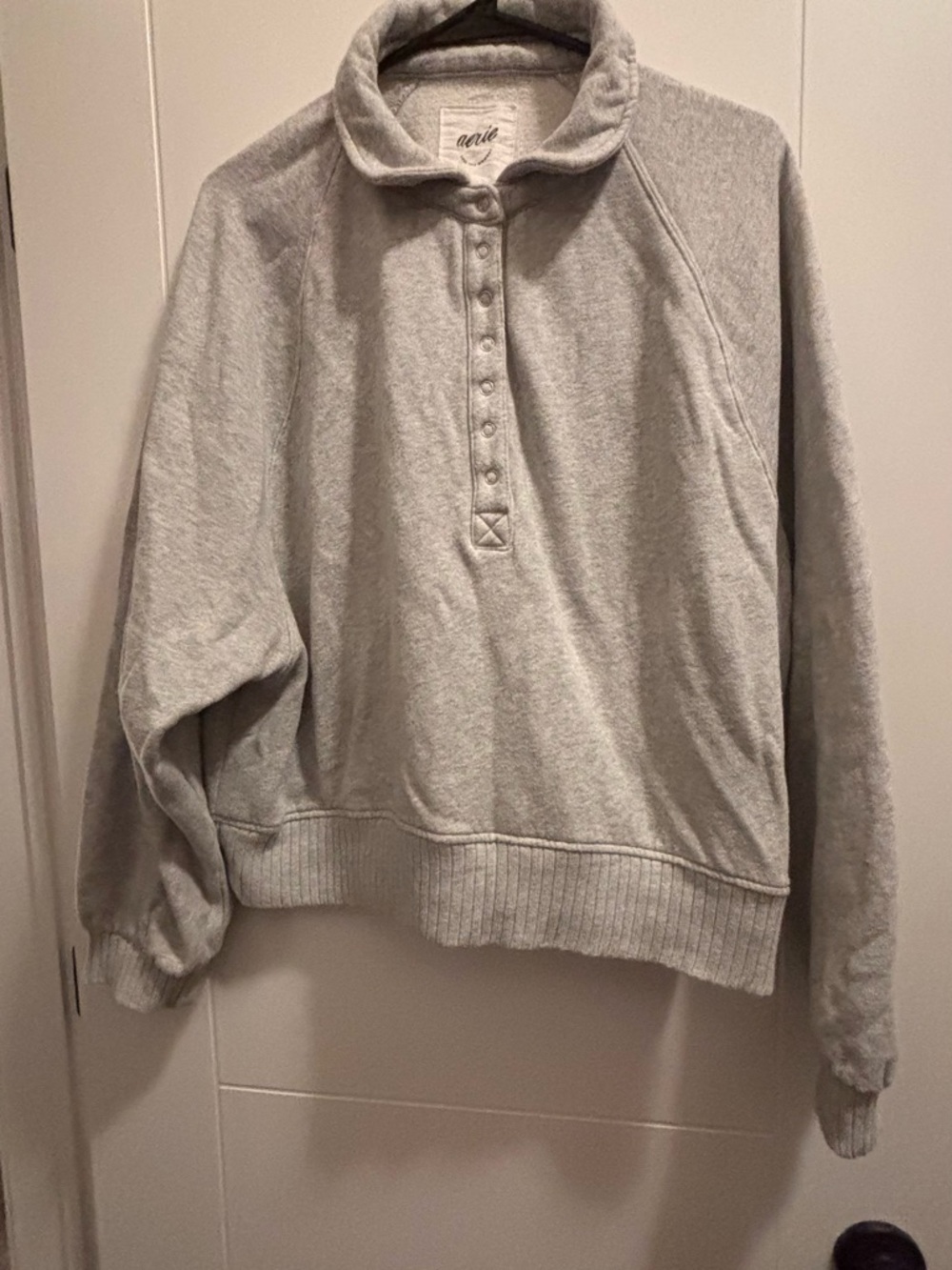 aerie Light Gray Snap-Front Pullover Sweatshirt